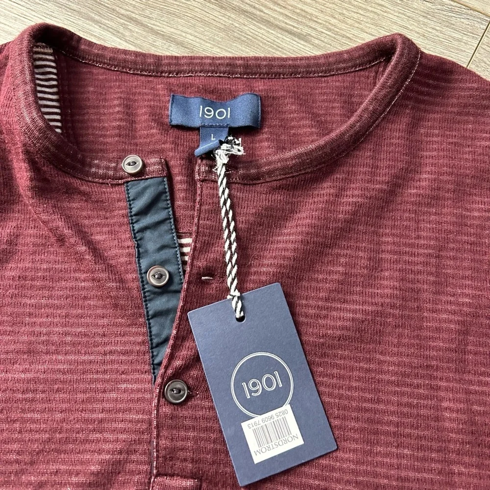 NWT Men's‎ Nordstrom 1901 burgundy soft striped long sleeve henley Large